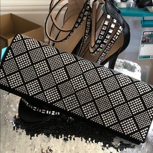 Perfect Black Satin Rhinestone Clutch